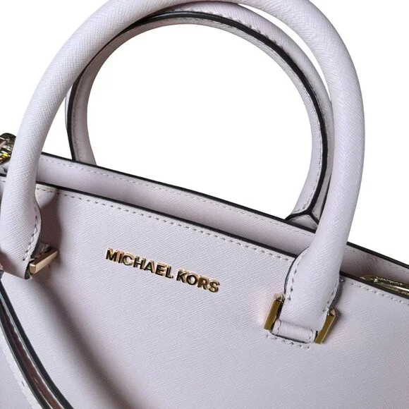 Michael Kors Selma Medium Saffiano Leather Satchel in Pale Pink Gold Hardware - Picture 2 of 13